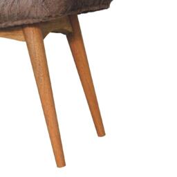 Solid Mango Wood Upholstered Curved Bench with Nordic Legs, Boucle-Style Faux Fur Seat for Living Room, 40L x 63W x 52H cm, Brown - Aosom UK - thumbnail 7