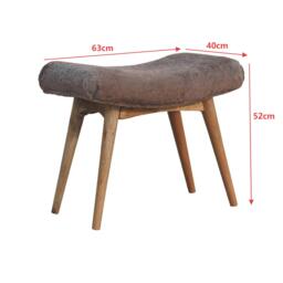 Solid Mango Wood Upholstered Curved Bench with Nordic Legs, Boucle-Style Faux Fur Seat for Living Room, 40L x 63W x 52H cm, Brown - Aosom UK - thumbnail 3