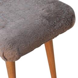 Solid Mango Wood Upholstered Curved Bench with Nordic Legs, Boucle-Style Faux Fur Seat for Living Room, 40L x 63W x 52H cm, Brown - Aosom UK - thumbnail 6
