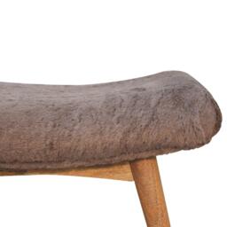 Solid Mango Wood Upholstered Curved Bench with Nordic Legs, Boucle-Style Faux Fur Seat for Living Room, 40L x 63W x 52H cm, Brown - Aosom UK - thumbnail 4