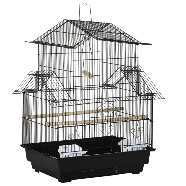 PawHut Metal Bird Cage, Portable with Swing Perch & Food Tray for Finch, Canary, Budgie, 50.5x40x63cm, Black - Aosom UK - image 1