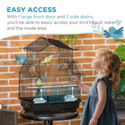 PawHut Metal Bird Cage, Portable with Swing Perch & Food Tray for Finch, Canary, Budgie, 50.5x40x63cm, Black - Aosom UK - thumbnail 6