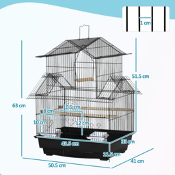 PawHut Metal Bird Cage, Portable with Swing Perch & Food Tray for Finch, Canary, Budgie, 50.5x40x63cm, Black - Aosom UK - thumbnail 3