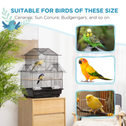 PawHut Metal Bird Cage, Portable with Swing Perch & Food Tray for Finch, Canary, Budgie, 50.5x40x63cm, Black - Aosom UK - thumbnail 7