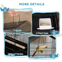 PawHut Metal Bird Cage, Portable with Swing Perch & Food Tray for Finch, Canary, Budgie, 50.5x40x63cm, Black - Aosom UK - thumbnail 4