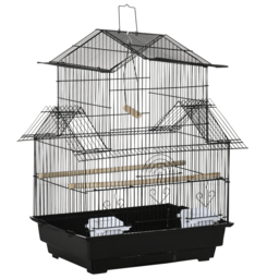 PawHut Metal Bird Cage, Portable with Swing Perch & Food Tray for Finch, Canary, Budgie, 50.5x40x63cm, Black - Aosom UK
