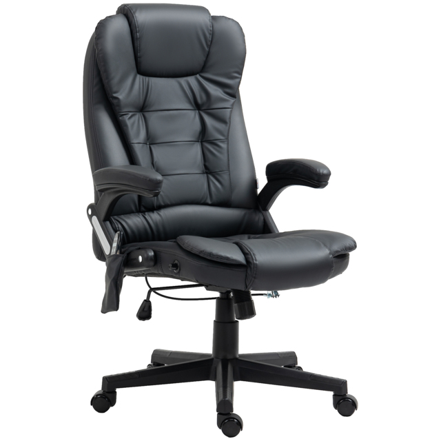 HOMCOM Massage Chair with Heat, High Back PU Leather Executive Office Chair W/ Tilt and Reclining Function, Black - Aosom UK - image 1