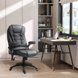 HOMCOM Massage Chair with Heat, High Back PU Leather Executive Office Chair W/ Tilt and Reclining Function, Black - Aosom UK - thumbnail 2