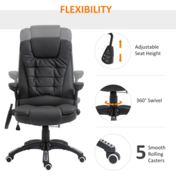 HOMCOM Massage Chair with Heat, High Back PU Leather Executive Office Chair W/ Tilt and Reclining Function, Black - Aosom UK - thumbnail 5
