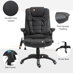 HOMCOM Massage Chair with Heat, High Back PU Leather Executive Office Chair W/ Tilt and Reclining Function, Black - Aosom UK - thumbnail 8