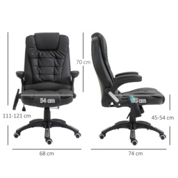 HOMCOM Massage Chair with Heat, High Back PU Leather Executive Office Chair W/ Tilt and Reclining Function, Black - Aosom UK - thumbnail 3