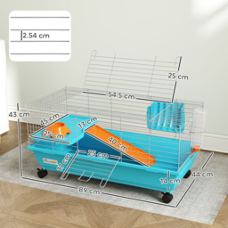 PawHut Small Animal Cage Rabbit Guinea Pigs Chinchillas Cage with Wheels Water Bottle - thumbnail 3