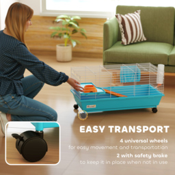 PawHut Small Animal Cage Rabbit Guinea Pigs Chinchillas Cage with Wheels Water Bottle - thumbnail 5