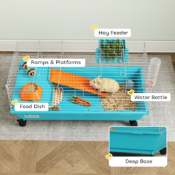 PawHut Small Animal Cage Rabbit Guinea Pigs Chinchillas Cage with Wheels Water Bottle - thumbnail 6