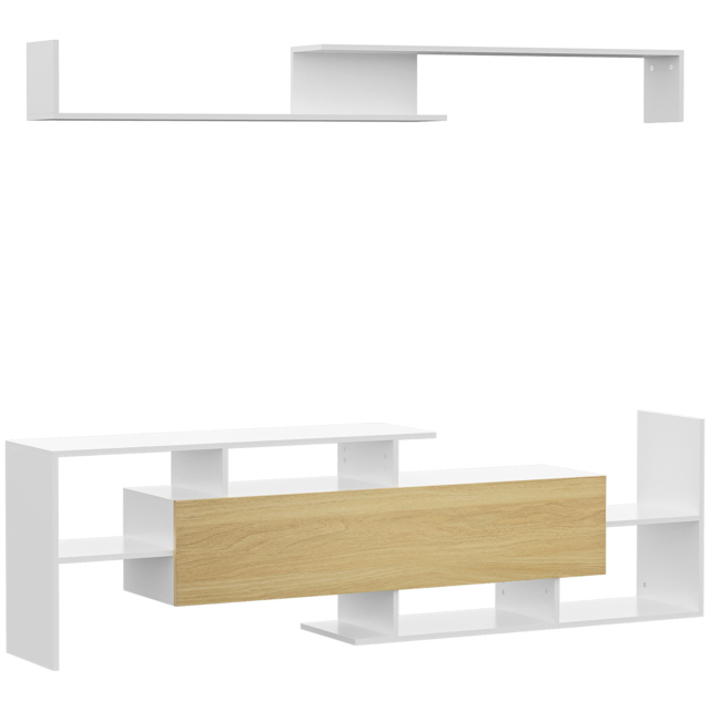 "HOMCOM TV Cabinet with Wall Shelf for Wall-Mounted 65"" TVs or Standing 40"" TVs - White and Natural" - image 1