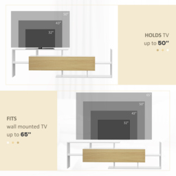 "HOMCOM TV Cabinet with Wall Shelf for Wall-Mounted 65"" TVs or Standing 40"" TVs - White and Natural" - thumbnail 7