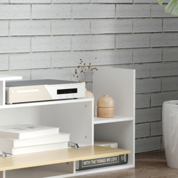 "HOMCOM TV Cabinet with Wall Shelf for Wall-Mounted 65"" TVs or Standing 40"" TVs - White and Natural" - thumbnail 9