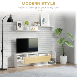 "HOMCOM TV Cabinet with Wall Shelf for Wall-Mounted 65"" TVs or Standing 40"" TVs - White and Natural" - thumbnail 4