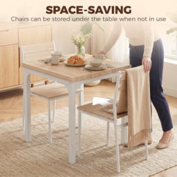 HOMCOM Three-Piece Minimal and Compact Dining Set, Oak Wood Effect - thumbnail 4