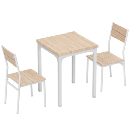 HOMCOM Three-Piece Minimal and Compact Dining Set, Oak Wood Effect - thumbnail 1