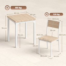 HOMCOM Three-Piece Minimal and Compact Dining Set, Oak Wood Effect - thumbnail 3