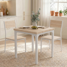 HOMCOM Three-Piece Minimal and Compact Dining Set, Oak Wood Effect - thumbnail 9