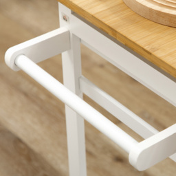 HOMCOM Kitchen Island Set with 2 Stools, Bamboo Breakfast Cart with Drop Leaf Top, Drawers & Towel Rack, Kitchen Cart and Chairs, White - Aosom UK - thumbnail 9