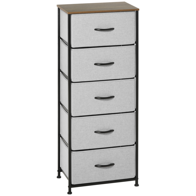 HOMCOM Bedroom Dresser with 5 Fabric Drawers, Industrial Chest of Drawers, Steel Frame with Wooden Top for Nursery, Grey - Aosom UK - image 1
