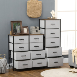 HOMCOM Bedroom Dresser with 5 Fabric Drawers, Industrial Chest of Drawers, Steel Frame with Wooden Top for Nursery, Grey - Aosom UK - thumbnail 7