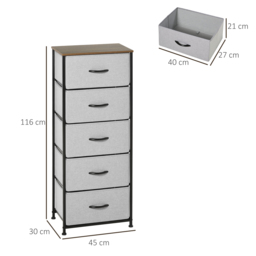 HOMCOM Bedroom Dresser with 5 Fabric Drawers, Industrial Chest of Drawers, Steel Frame with Wooden Top for Nursery, Grey - Aosom UK - thumbnail 3