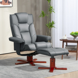 HOMCOM Leather Recliner Chair wirh Footstool, High Back, Armrests, Bent Wood Base, Rocking Function, Grey - Aosom UK - thumbnail 2