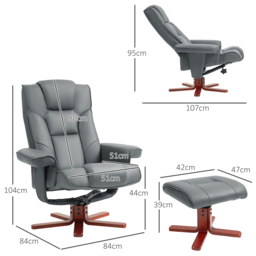 HOMCOM Leather Recliner Chair wirh Footstool, High Back, Armrests, Bent Wood Base, Rocking Function, Grey - Aosom UK - thumbnail 3