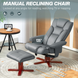 HOMCOM Leather Recliner Chair wirh Footstool, High Back, Armrests, Bent Wood Base, Rocking Function, Grey - Aosom UK - thumbnail 4