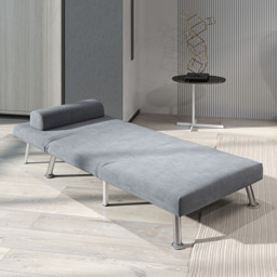HOMCOM Single Sofa Bed, 1 Person Sleeper Foldable Lounge with Pillow, Grey - Aosom UK - thumbnail 8