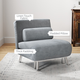 HOMCOM Single Sofa Bed, 1 Person Sleeper Foldable Lounge with Pillow, Grey - Aosom UK - thumbnail 6