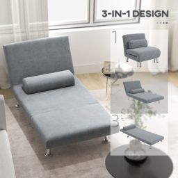 HOMCOM Single Sofa Bed, 1 Person Sleeper Foldable Lounge with Pillow, Grey - Aosom UK - thumbnail 4