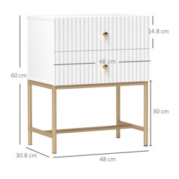 HOMCOM Elegant Two-Drawer Bedside Table - White - thumbnail 3