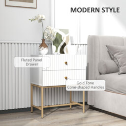 HOMCOM Elegant Two-Drawer Bedside Table - White - thumbnail 4