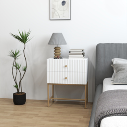 HOMCOM Elegant Two-Drawer Bedside Table - White - thumbnail 9