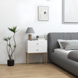 HOMCOM Elegant Two-Drawer Bedside Table - White - thumbnail 2