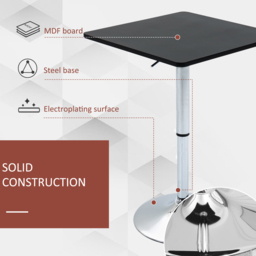 HOMCOM Modern Height Adjustable Counter Bar Table with 360° Swivel Tabletop and Electroplating Metal Base, Bistro Table, Black and Silver - Aosom UK - thumbnail 5