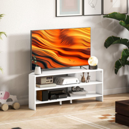 HOMCOM Corner TV Stand with 2 Open Shelves for 47 Inch TV - White - thumbnail 6