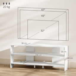 HOMCOM Corner TV Stand with 2 Open Shelves for 47 Inch TV - White - thumbnail 3