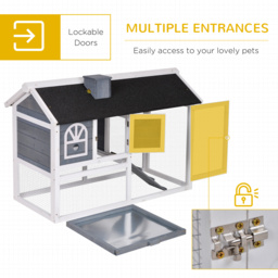 PawHut Rabbit Hutch Wood Bunny Cage Run Guinea Pig Hutch for Outdoor Indoor w/ Pull Out Tray Run Box Ramp Asphalt Roof for Small Animals - Aosom UK - thumbnail 5