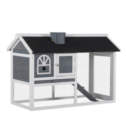 PawHut Rabbit Hutch Wood Bunny Cage Run Guinea Pig Hutch for Outdoor Indoor w/ Pull Out Tray Run Box Ramp Asphalt Roof for Small Animals - Aosom UK