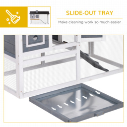 PawHut Rabbit Hutch Wood Bunny Cage Run Guinea Pig Hutch for Outdoor Indoor w/ Pull Out Tray Run Box Ramp Asphalt Roof for Small Animals - Aosom UK - thumbnail 6