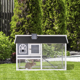 PawHut Rabbit Hutch Wood Bunny Cage Run Guinea Pig Hutch for Outdoor Indoor w/ Pull Out Tray Run Box Ramp Asphalt Roof for Small Animals - Aosom UK - thumbnail 2