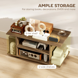 HOMCOM Modern TV Cabinet Stand Storage Shelves Table Mobile Bedroom Furniture Bookshelf Bookcase Walnut - thumbnail 4