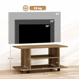 HOMCOM Modern TV Cabinet Stand Storage Shelves Table Mobile Bedroom Furniture Bookshelf Bookcase Walnut - thumbnail 3