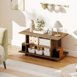 HOMCOM Modern TV Cabinet Stand Storage Shelves Table Mobile Bedroom Furniture Bookshelf Bookcase Walnut - thumbnail 9